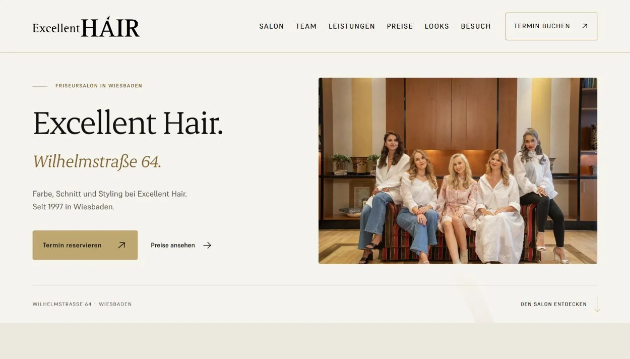 Webseitenansicht von Excellent Hair